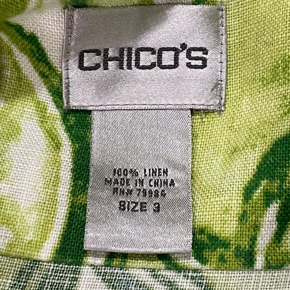 CHICO'S (NEW) Woven 3/4 Sleeve Linen Button Front Paisley Blouse, Lime Green- XL - Picture 8 of 9